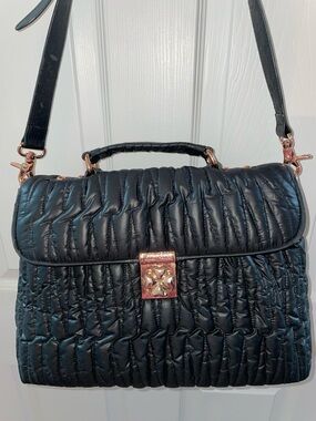 Folli Follie Quilted Black Satchel with Rose Gold 4 Hearts Clover Hardware